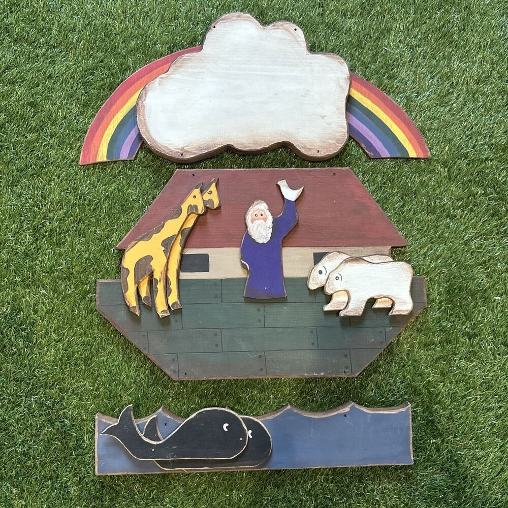 Handmade & Painted 3 Price Noah’s Ark Wooden Decoration Noah Bible Christian